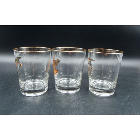 Ducks Waterfowl Double Old-Fashioned Rocks Glasses Glassware Gold Trim S/3 Sign - Picture 6 of 12